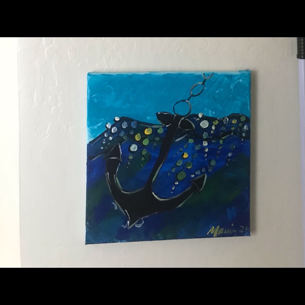 8”x8” anchor. Acrylic on canvas
